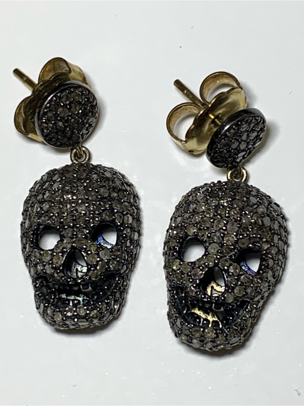 Bavna Champagne Diamonds Skull Drop Earrings - Women Jewelry